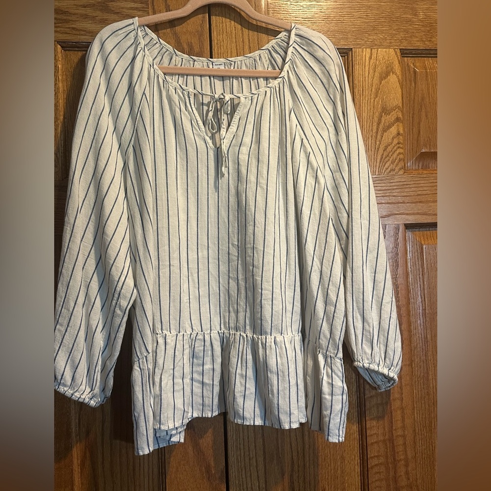 Old Navy Blue and White Striped Blouse